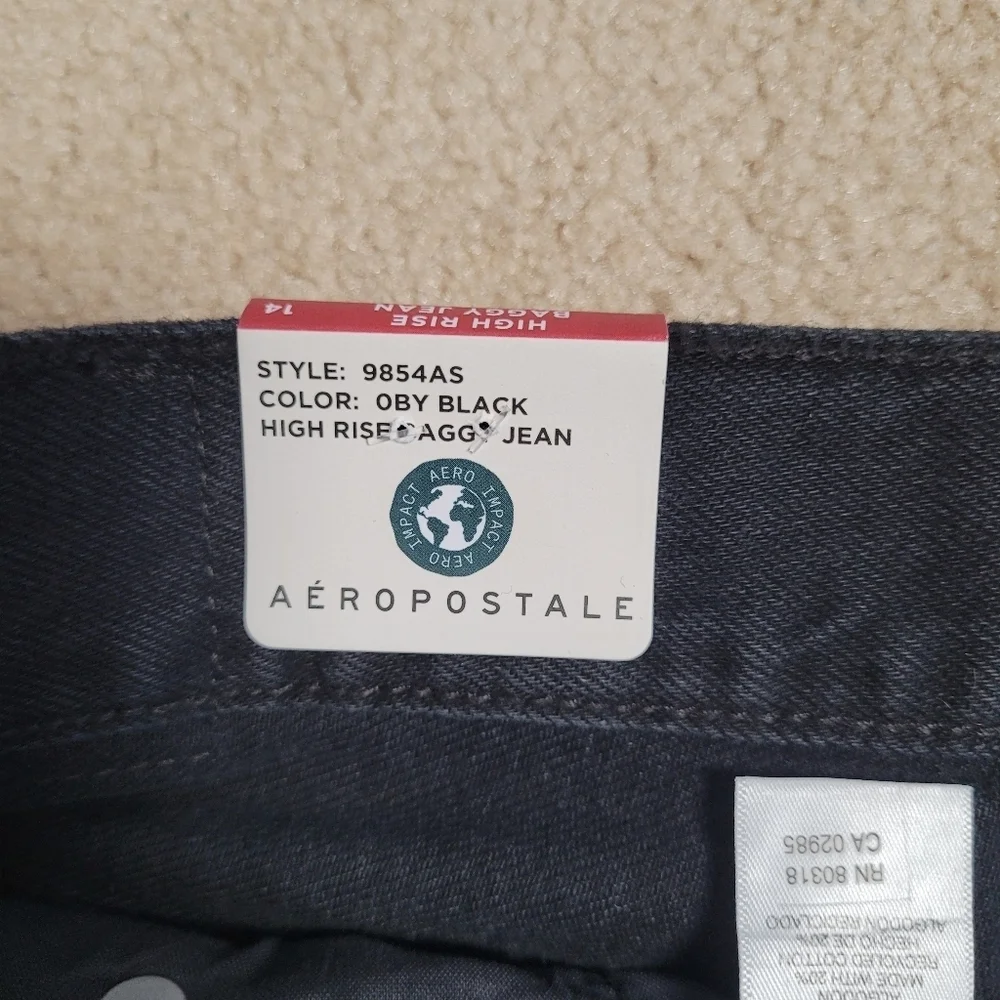 Aeropostale Black High Rise Baggy Jean Women's Size 14 NWT